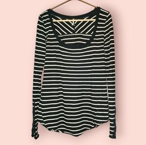 Free People Black And White Long Sleeve Top With Lace Detail Women's Med Scoop
